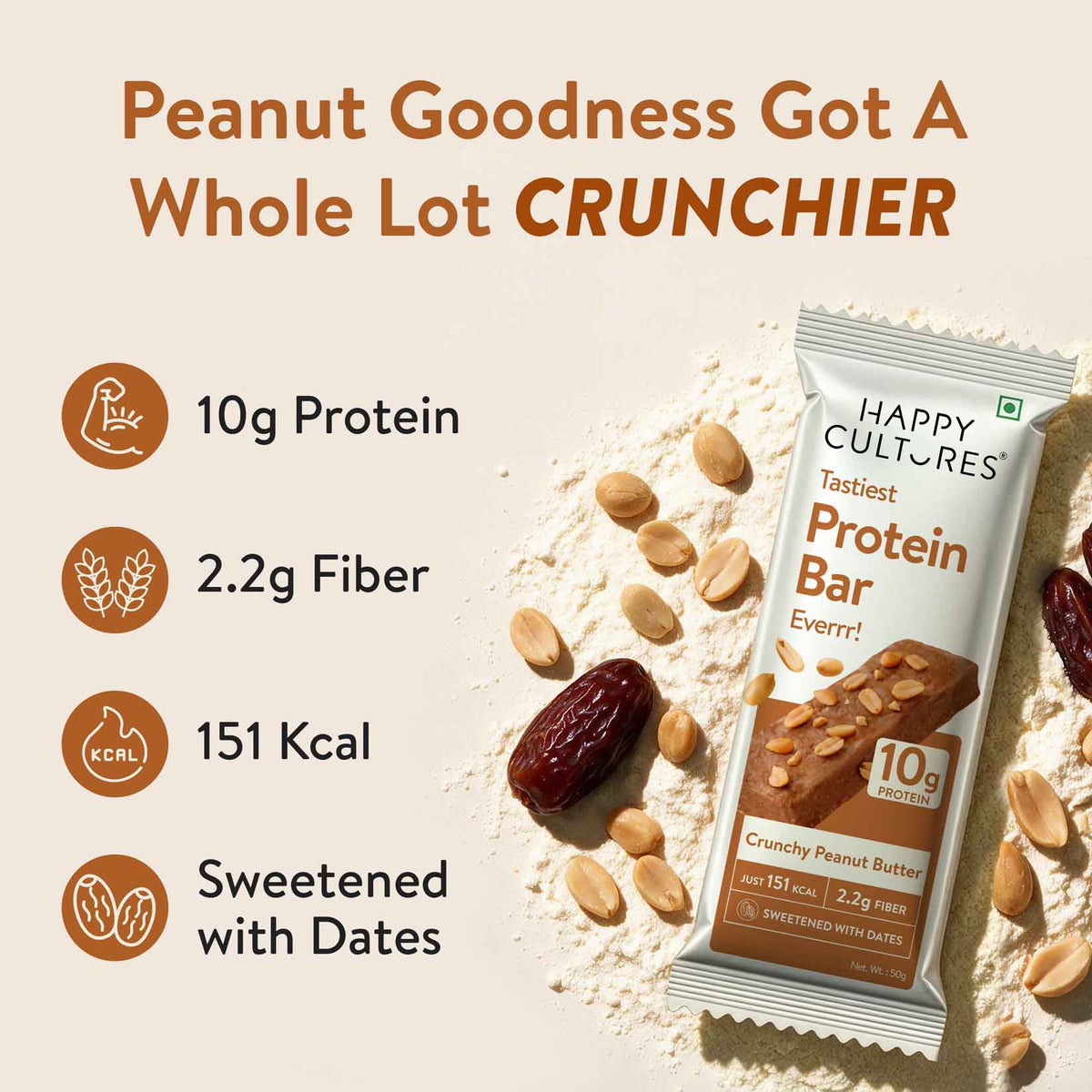 Happy Cultures 10g Tastiest Protein Bar - Peanut Butter