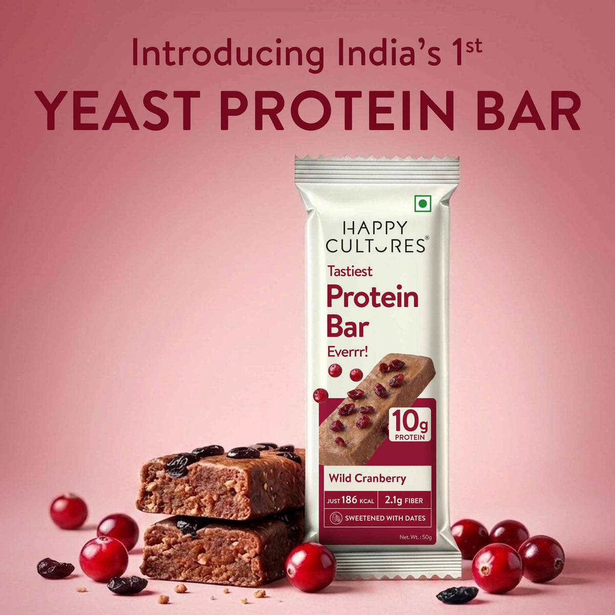 Happy Cultures 10g Tastiest Protein Bar - Wild Cranberry