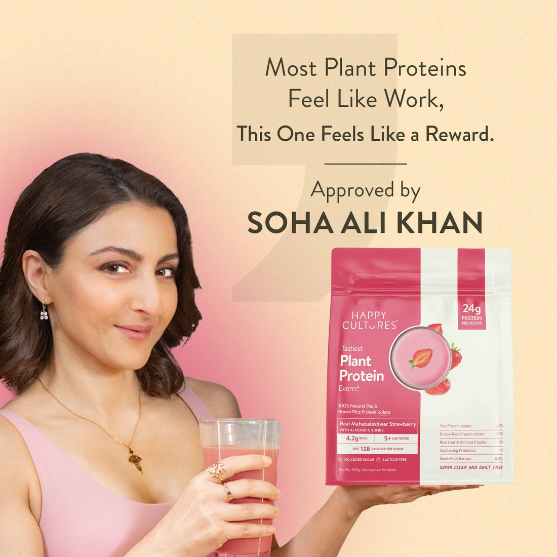 The Tastiest Plant Protein Everrr | Mahabaleshwar Strawberry | 24g Protein Per Scoop 505g - Strawberry