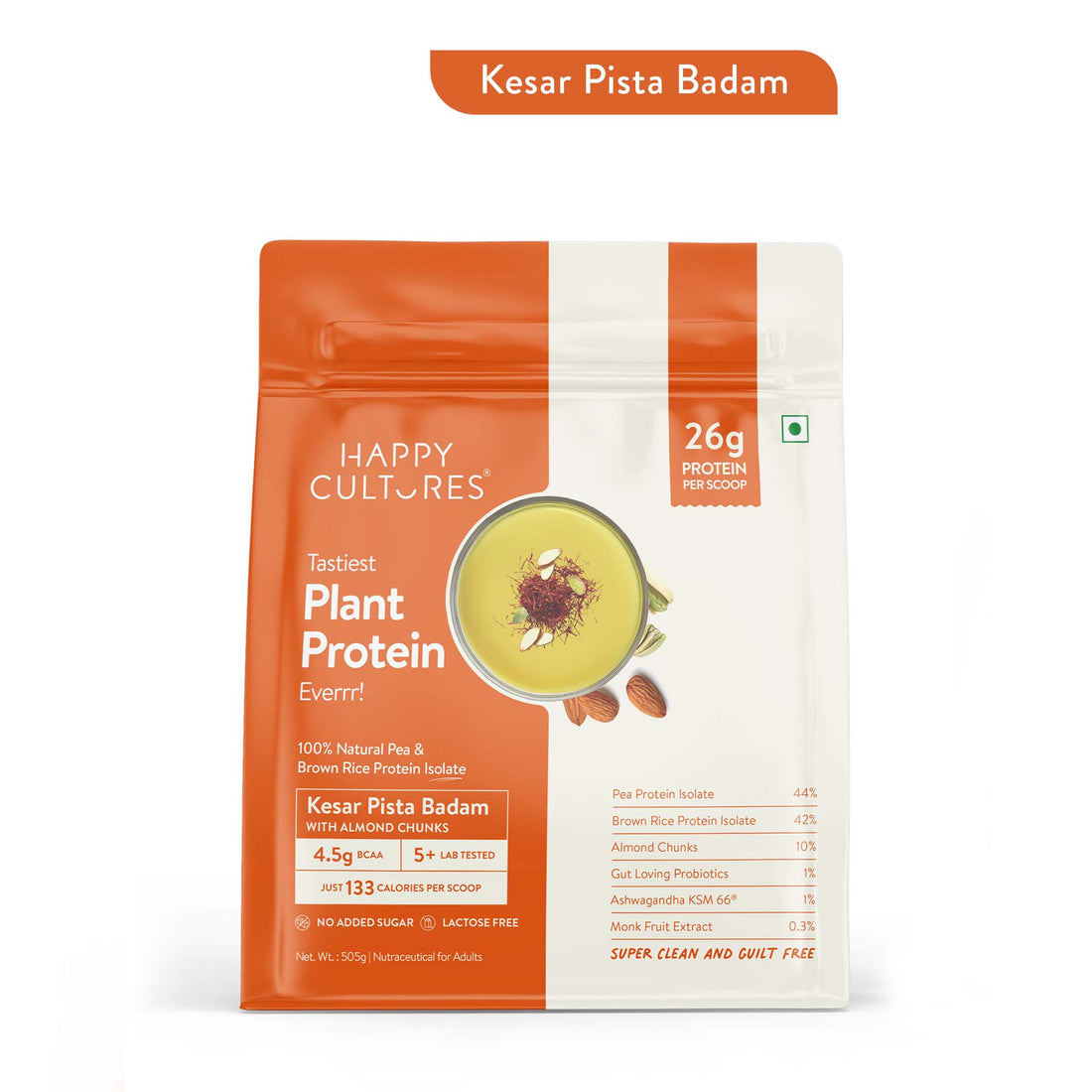 The Tastiest Plant Protein Everrr | Kesar Pista Badam | 26g Protein Per Scoop 505g - Kesar Pista