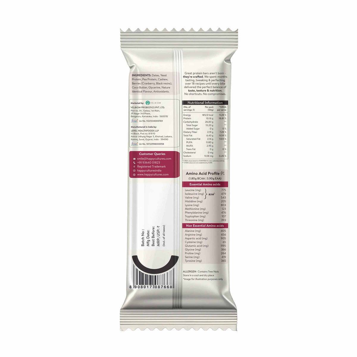 Happy Cultures 10g Tastiest Protein Bar - Wild Cranberry