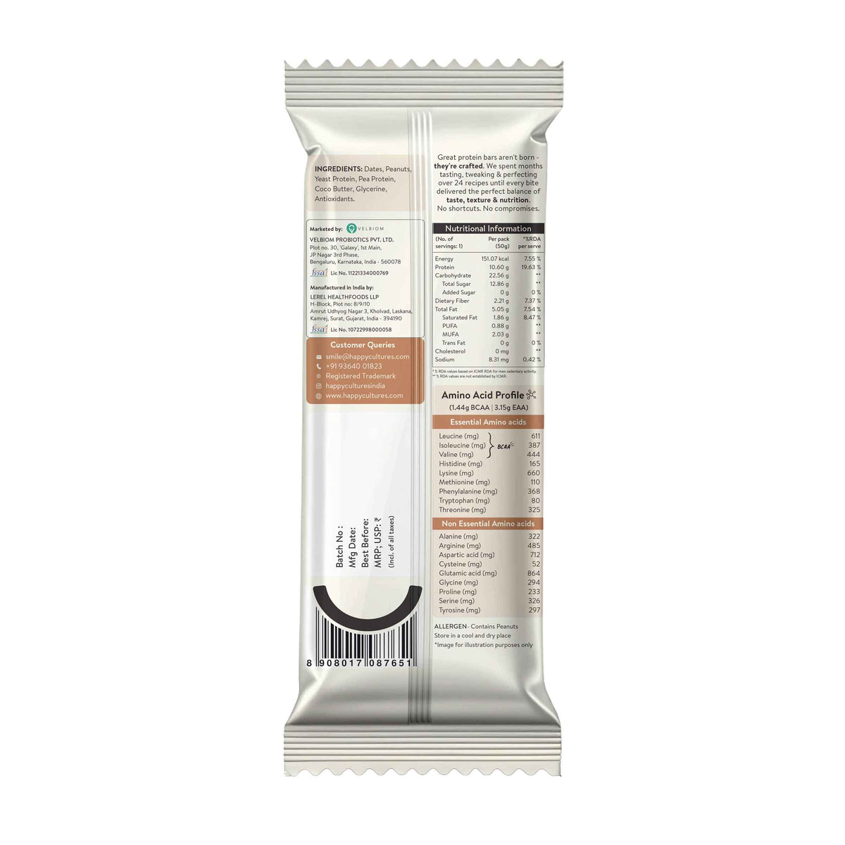 Happy Cultures 10g Tastiest Protein Bar - Peanut Butter