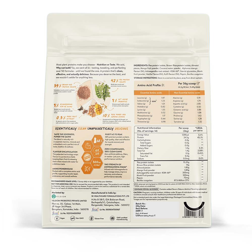 The Tastiest Plant Protein Everrr | Ratnagiri Alphonso Mango | 24g Protein Per Scoop 505g - Mango