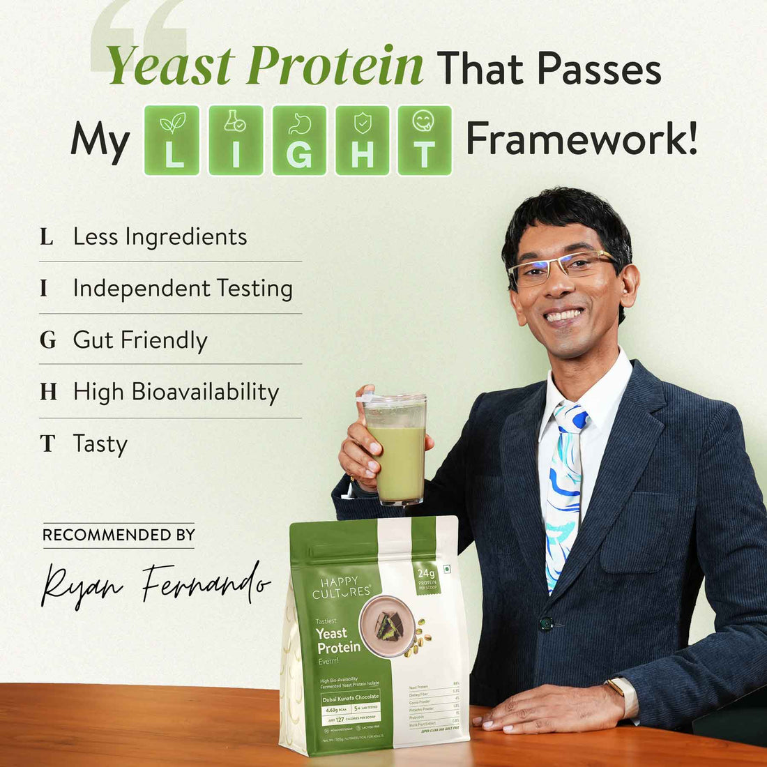 Happy Cultures 24g Tastiest Yeast Protein (Fermented) - Dubai Kunafa Chocolate