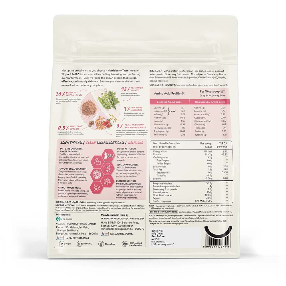 The Tastiest Plant Protein Everrr | Mahabaleshwar Strawberry | 24g Protein Per Scoop 505g - Strawberry