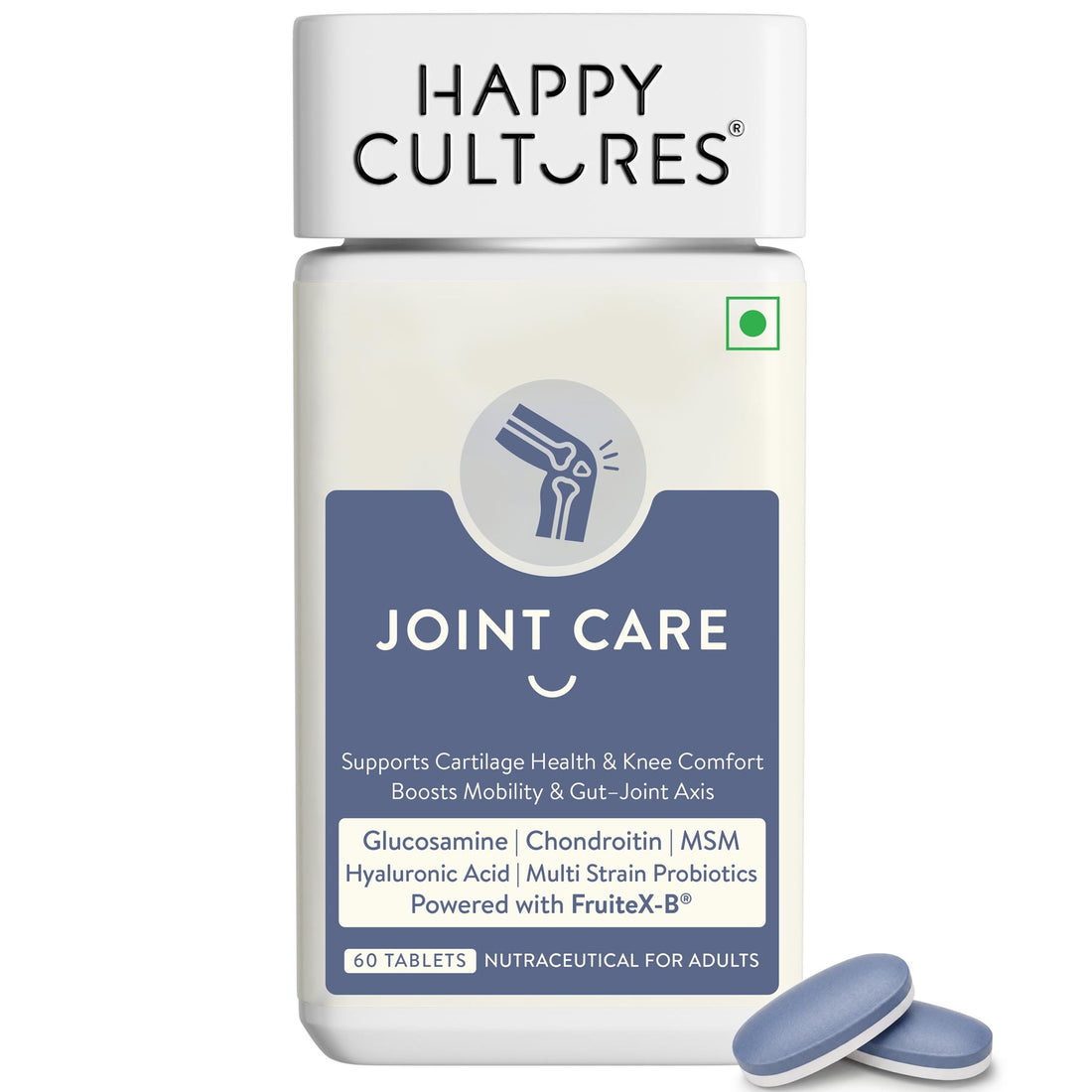 Happy Cultures Glucosamine Tablet for Joint Care With Vit D3 & K2 || 60 Tablets