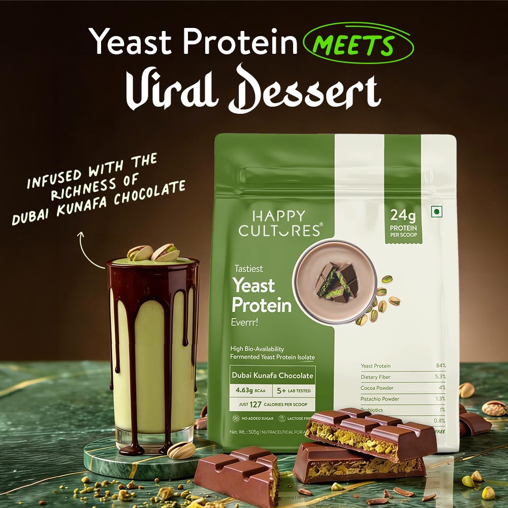 Happy Cultures 24g Tastiest Yeast Protein (Fermented) - Dubai Kunafa Chocolate