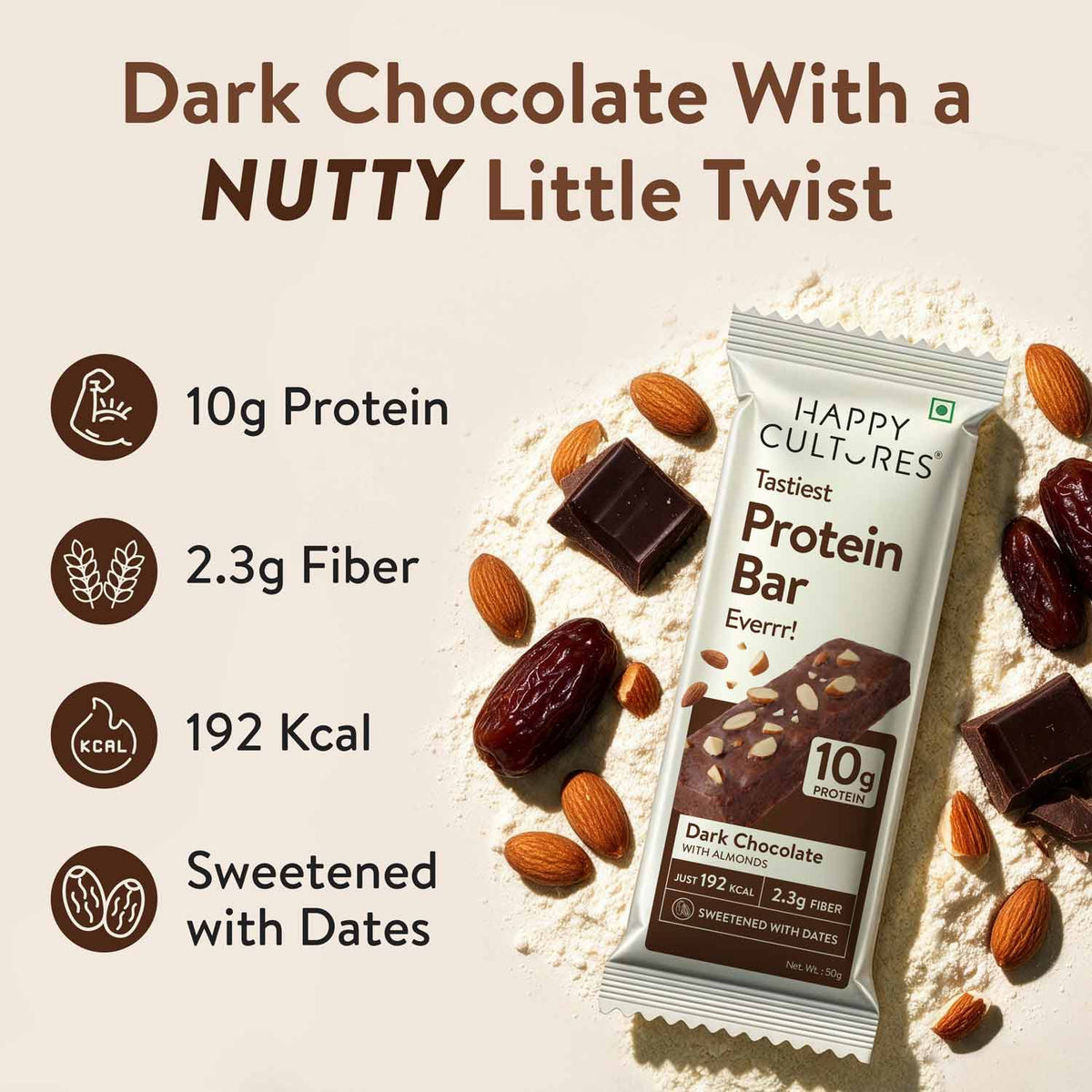 Happy Cultures 10g Tastiest Protein Bar - Dark Chocolate