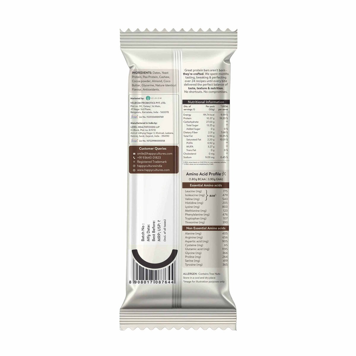 Happy Cultures 10g Tastiest Protein Bar - Dark Chocolate
