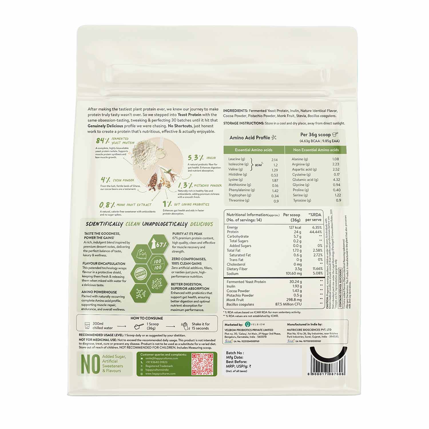Happy Cultures 24g Tastiest Yeast Protein (Fermented) - Dubai Kunafa Chocolate