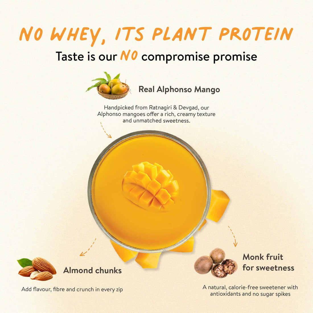 The Tastiest Plant Protein Everrr | Ratnagiri Alphonso Mango | 26g Protein Per Scoop - Mango 505g