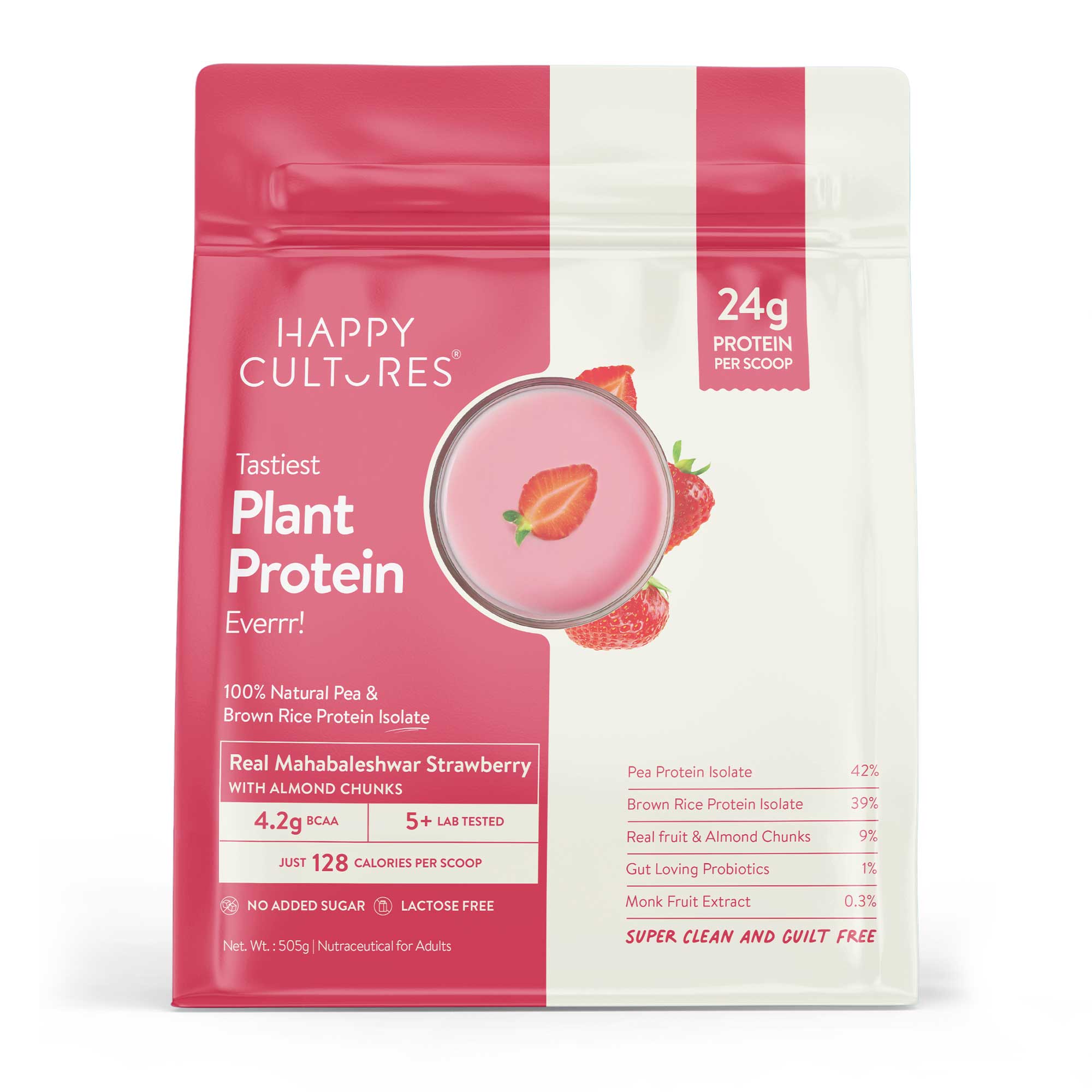 The Tastiest Plant Protein Everrr | Mahabaleshwar Strawberry | 26g Protein Per Scoop - Strawberry 505g