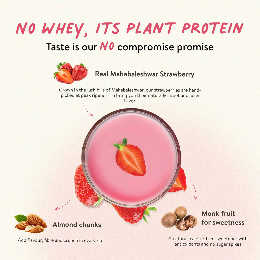 The Tastiest Plant Protein Everrr | Mahabaleshwar Strawberry | 26g Protein Per Scoop - Strawberry 505g