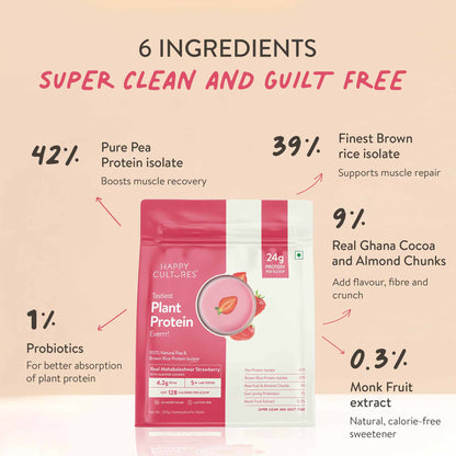 The Tastiest Plant Protein Everrr | Mahabaleshwar Strawberry | 24g Protein Per Scoop 505g - Strawberry