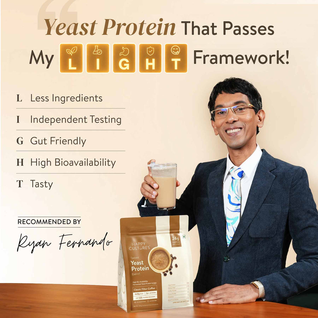 Happy Cultures 24g Tastiest Yeast Protein (Fermented) - The Classic Filter Coffee
