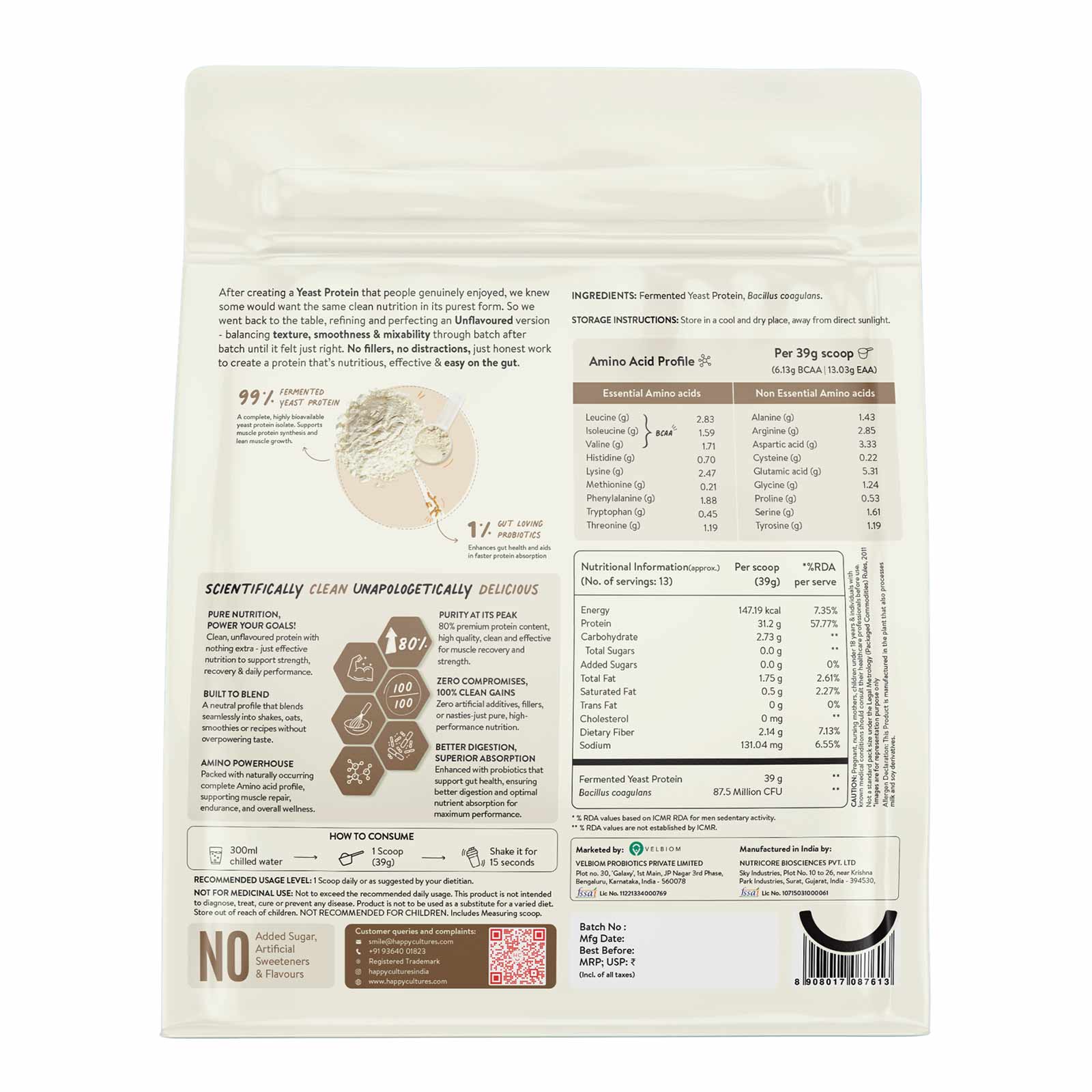 Happy Cultures 31g Yeast Protein (Fermented) - Unflavoured